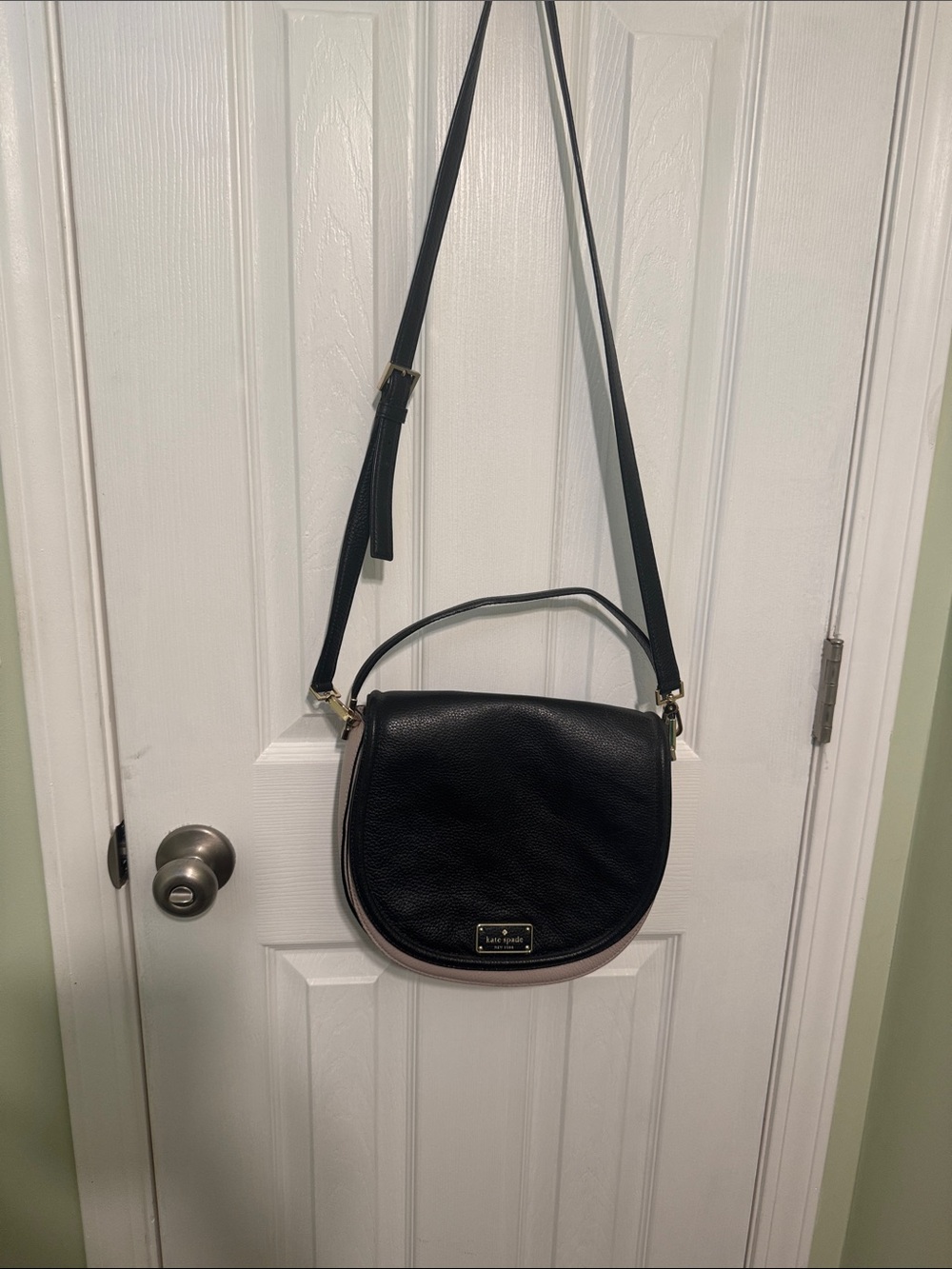 kate spade Black and Blush Leather Crossbody Saddle Bag